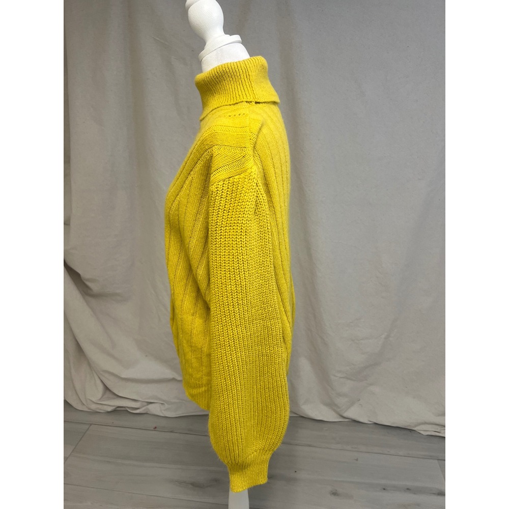 Retro‎ Mustard Yellow Turtleneck Sweater Sz L Chunky Knit Pointelle Boho - Picture 2 of 8
